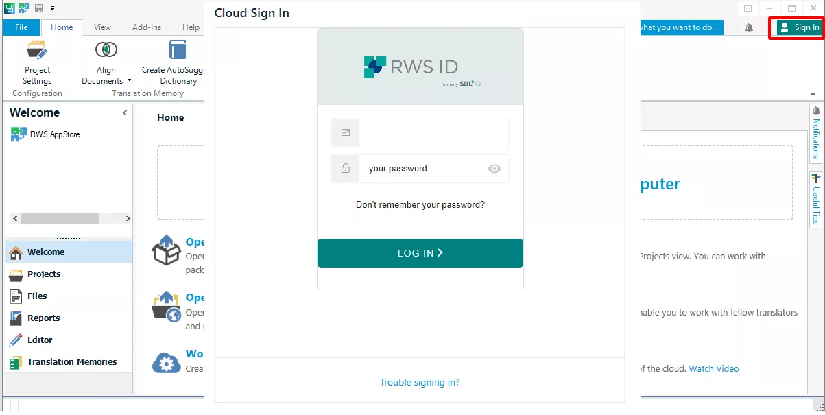 Đăng nhập Language Cloud từ Trados Studio